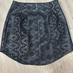 NWT Bishop + Young Black Faux Leather Floral Eyelet Detail Skirt Size S 🧚‍♀️